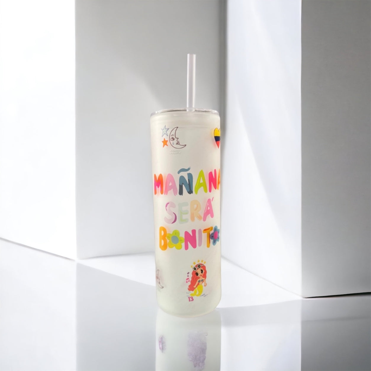 25 OZ Mañana será Bonito Frosted Glass Tumbler With Colombian heart