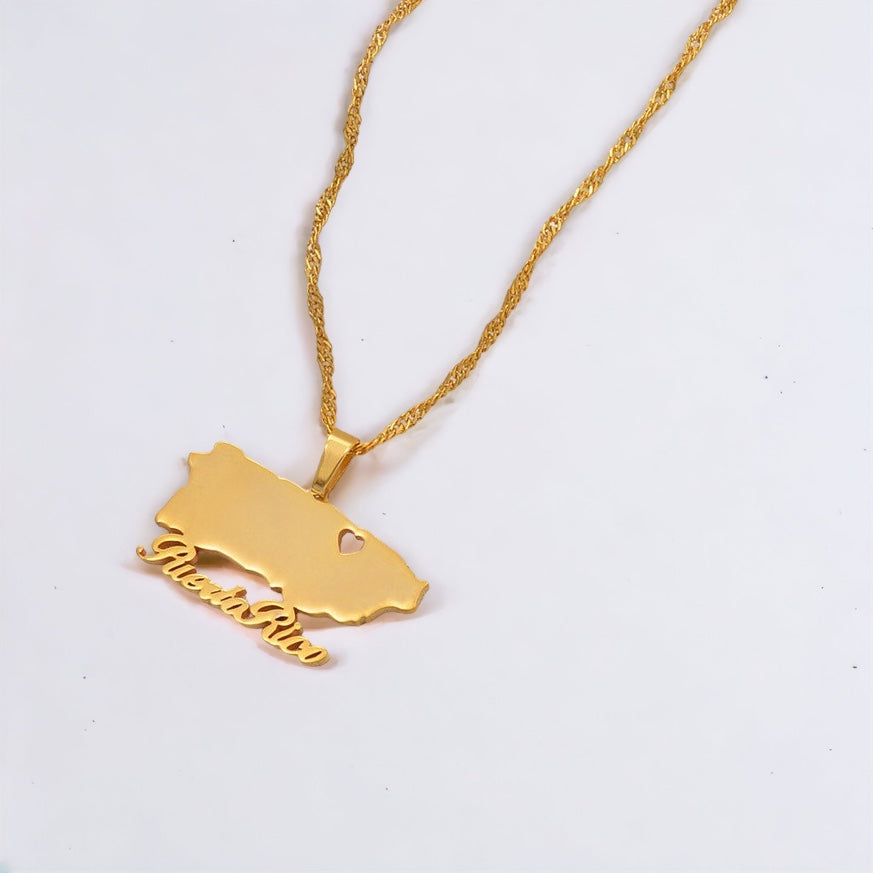 Puerto Rico Heart Island Necklace