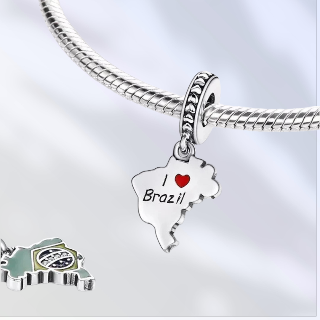 Brazil 925 Sterling Silver Bracelet Charm