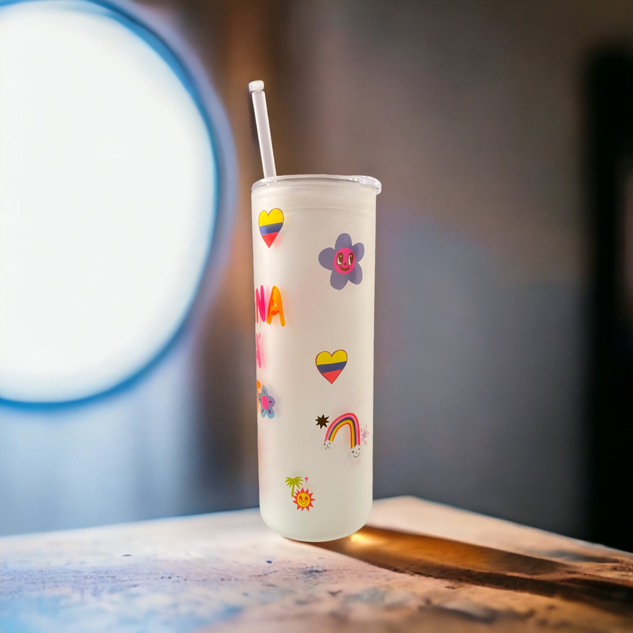 25 OZ Mañana será Bonito Frosted Glass Tumbler With Colombian heart