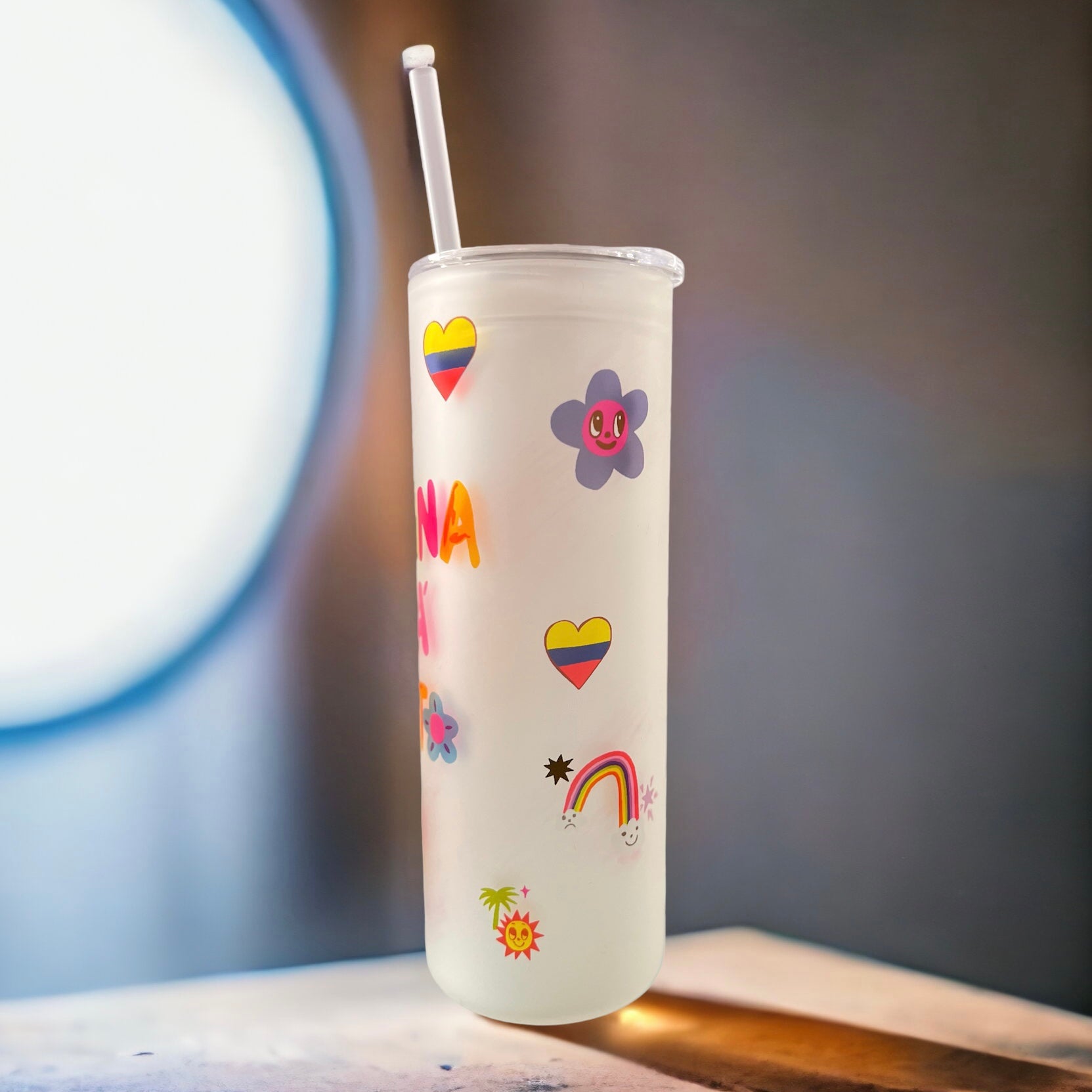 25 OZ Mañana será Bonito Frosted Glass Tumbler With Colombian heart